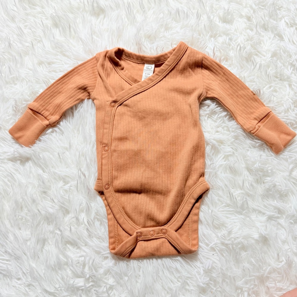 Colored Organics 0-3M Ribbed Kimono Bodysuit Long Sleeve Side Snap Orange
